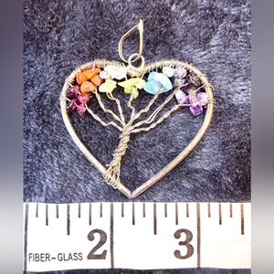 Vintage Tree of Life 7 Chakra Heart Pendant